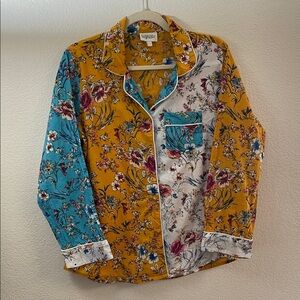 Signals Patchwork Floral Multicolor Pj Top shirt 100% cotton boho L